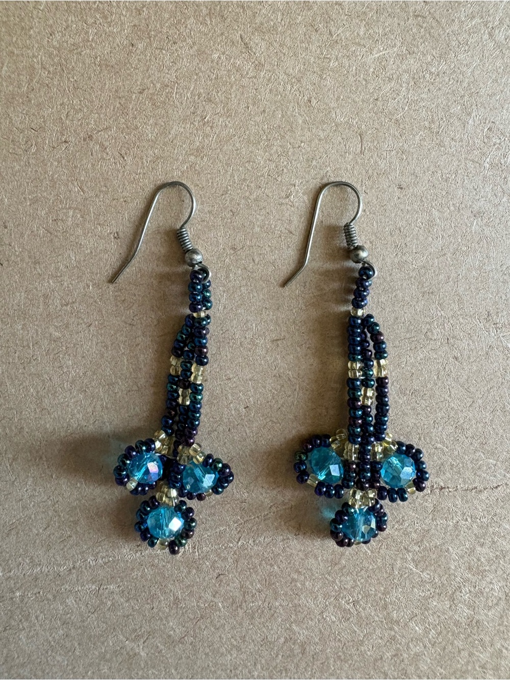 Handmade Blue Beaded Drop Earrings